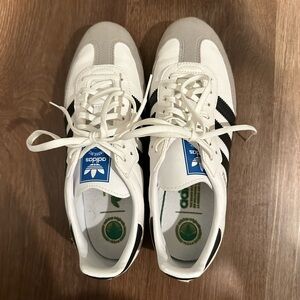 👟 Adidas Sambas OG Cloud White Leather Three Stripe Black Women’s 7 Men’s 6 👟